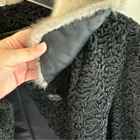 Vintage Astrakin Lepshire Black Curly Persian Lamb Wool Short Coat Mink … - Picture 15 of 16